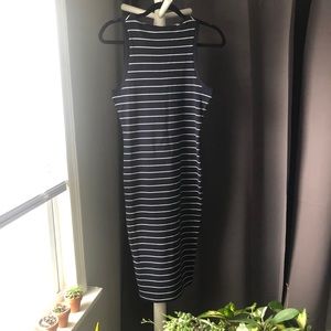 Navy and white striped sweater dress